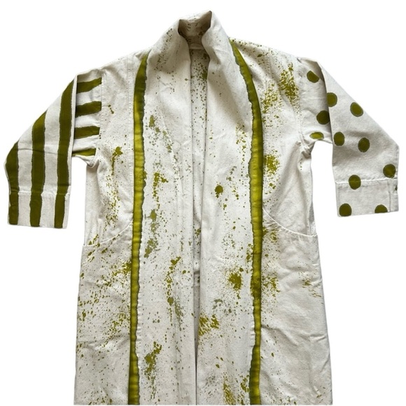 ELIZABETH SUZANN CLYDE JACKET TRENCH HANDPAINTED UPCYCLED COTTON CANVAS XXS/XS - Picture 12 of 14